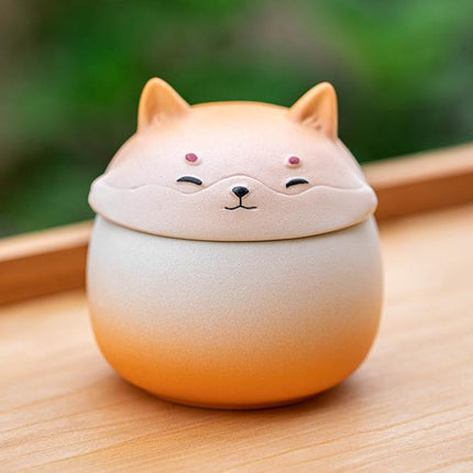 Artisan Ceramic Sealed Storage Jar with Animal Design - Airtight Tea Preservation & Decorative Accent(Gradient Orange).