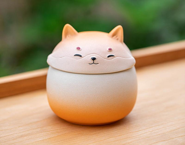 Artisan Ceramic Sealed Storage Jar with Animal Design - Airtight Tea Preservation & Decorative Accent(Gradient Orange).