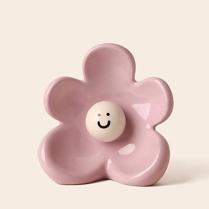 Artistic Floral Smiling Face Vase - Modern Ceramic Decor with Gloss Finish(pink).