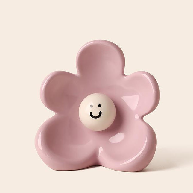 Artistic Floral Smiling Face Vase - Modern Ceramic Decor with Gloss Finish(pink).