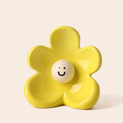 Artistic Floral Smiling Face Vase - Modern Ceramic Decor with Gloss Finish(Osmanthus yellow).