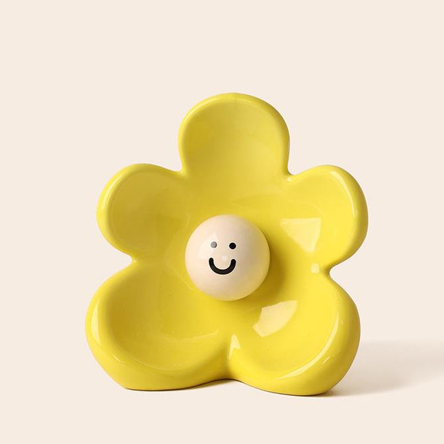 Artistic Floral Smiling Face Vase - Modern Ceramic Decor with Gloss Finish(Osmanthus yellow).