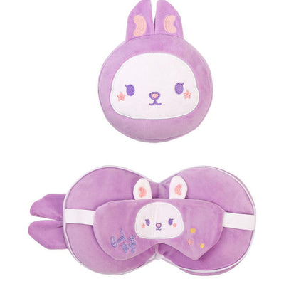 2-in-1 Convertible Eye Mask & Travel Neck Pillow Set - Plush Fabric with Snap Closure(purple).