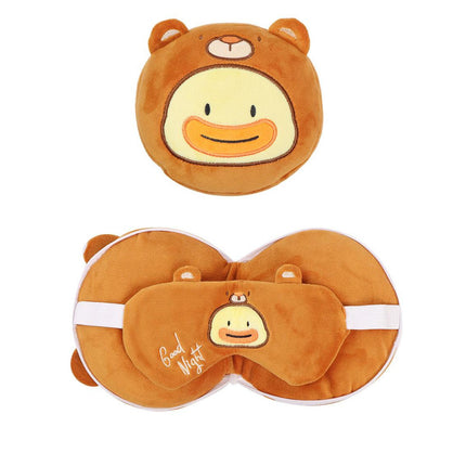2-in-1 Convertible Eye Mask & Travel Neck Pillow Set - Plush Fabric with Snap Closure(brown).