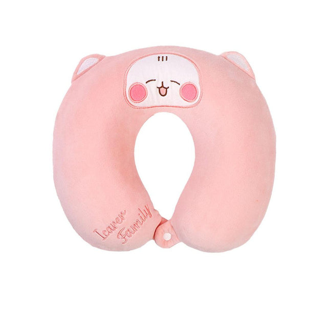 2-in-1 Convertible Eye Mask & Travel Neck Pillow Set - Plush Fabric with Snap Closure(pink).