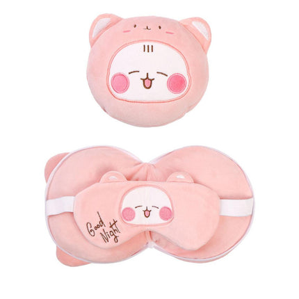 2-in-1 Convertible Eye Mask & Travel Neck Pillow Set - Plush Fabric with Snap Closure(pink).