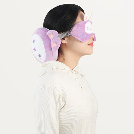 2-in-1 Convertible Eye Mask & Travel Neck Pillow Set - Plush Fabric with Snap Closure(pink).