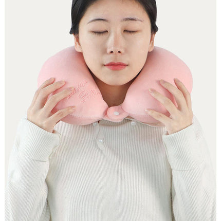 2-in-1 Convertible Eye Mask & Travel Neck Pillow Set - Plush Fabric with Snap Closure(pink).