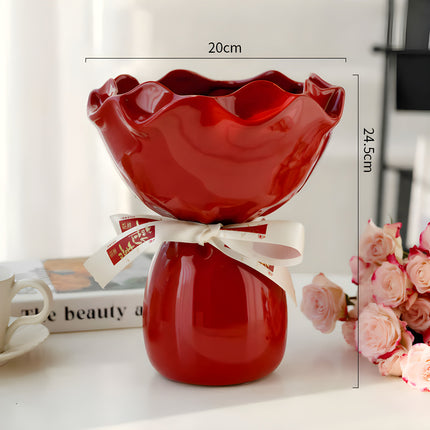 Handcrafted Minimalist Ceramic Vase - Artistic Home Decor Centerpiece(red).
