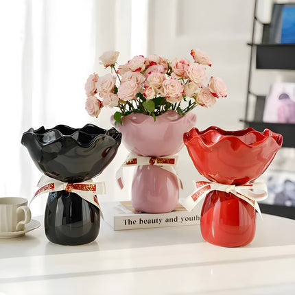 Handcrafted Minimalist Ceramic Vase - Artistic Home Decor Centerpiece(red).