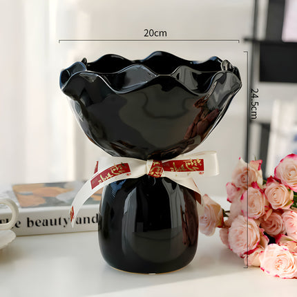 Handcrafted Minimalist Ceramic Vase - Artistic Home Decor Centerpiece(black).