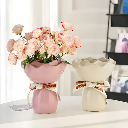 Handcrafted Minimalist Ceramic Vase - Artistic Home Decor Centerpiece(pink).