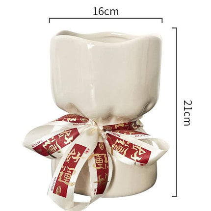 Artisan Handcrafted Ceramic Vase - Minimalist Home Decor with Stable Base(white).