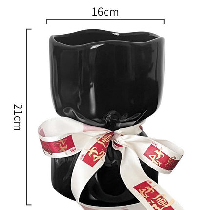 Artisan Handcrafted Ceramic Vase - Minimalist Home Decor with Stable Base(black).