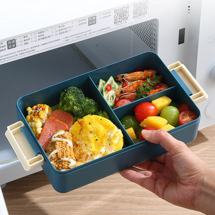 2L Double-Layer Bento Lunch Box - Leak-Proof with Utensil & Sauce Container(Grey).