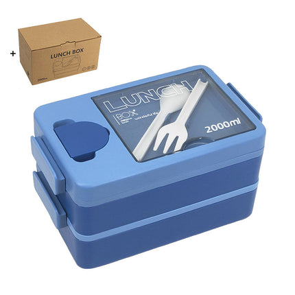 2L Double-Layer Bento Lunch Box - Leak-Proof with Utensil & Sauce Container(blue).