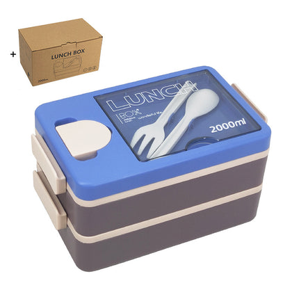2L Double-Layer Bento Lunch Box - Leak-Proof with Utensil & Sauce Container(Blue Purple).