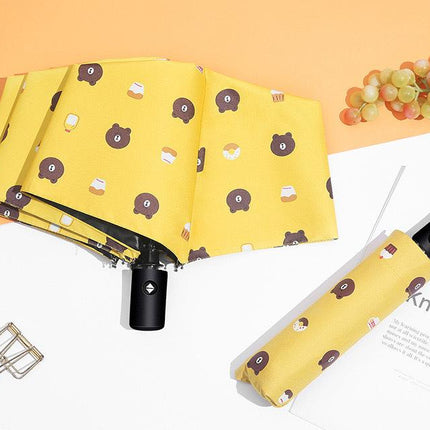Auto Open/Close 8-Rib Sun & Rain Umbrella - 98cm UV Protection Canopy(yellow).