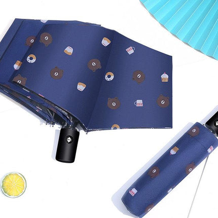 Auto Open/Close 8-Rib Sun & Rain Umbrella - 98cm UV Protection Canopy(navy blue).