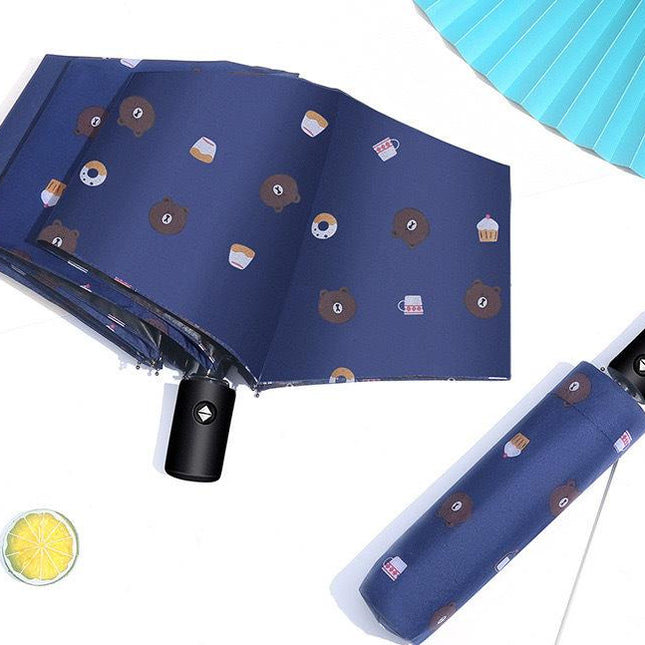 Auto Open/Close 8-Rib Sun & Rain Umbrella - 98cm UV Protection Canopy(navy blue).