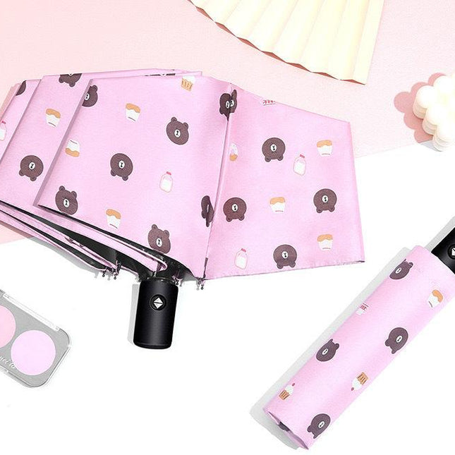 Auto Open/Close 8-Rib Sun & Rain Umbrella - 98cm UV Protection Canopy(pink).