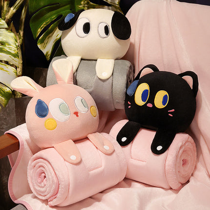 Plush 2-in-1 Pillow Blanket - Adorable Design for Cozy Comfort(Black Cat).