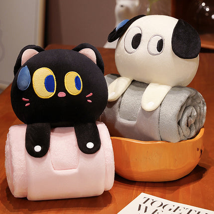 Plush 2-in-1 Pillow Blanket - Adorable Design for Cozy Comfort(Black Cat).
