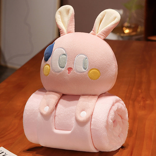 Plush 2-in-1 Pillow Blanket - Adorable Design for Cozy Comfort(Pink Rabbit).