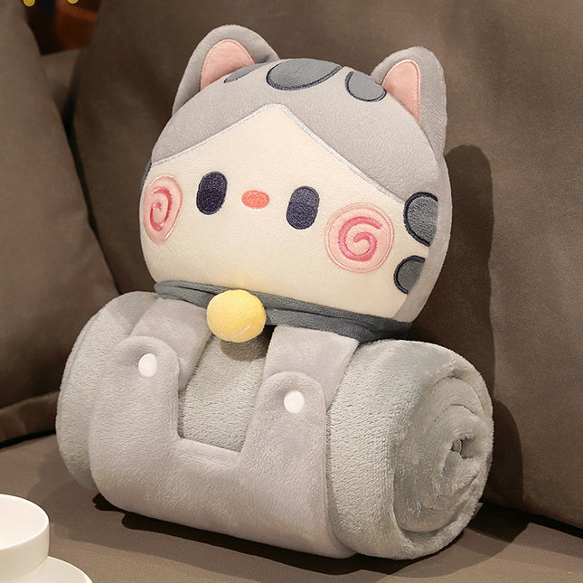 Plush 2-in-1 Pillow Blanket - Adorable Design for Cozy Comfort(Grey Cat).