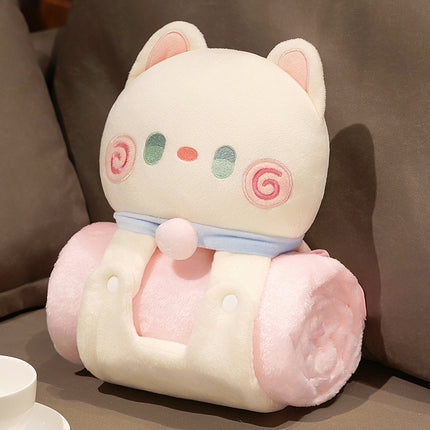 Plush 2-in-1 Pillow Blanket - Adorable Design for Cozy Comfort(White Cat).