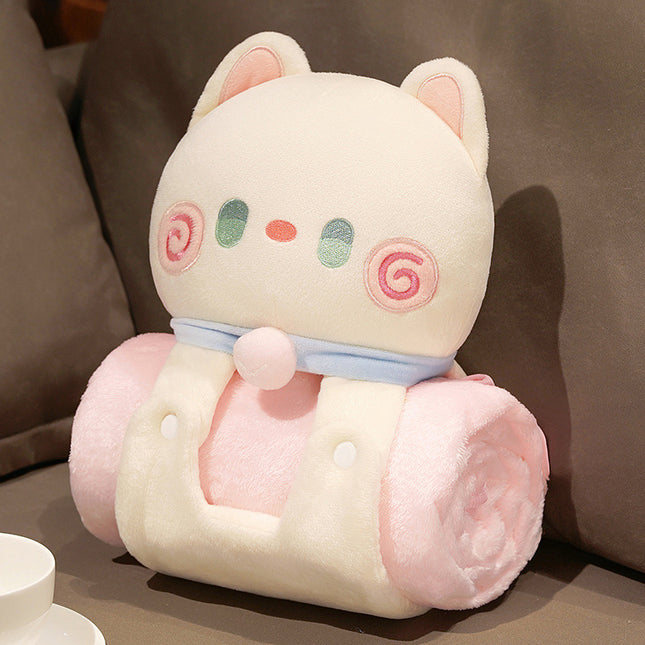 Plush 2-in-1 Pillow Blanket - Adorable Design for Cozy Comfort(White Cat).