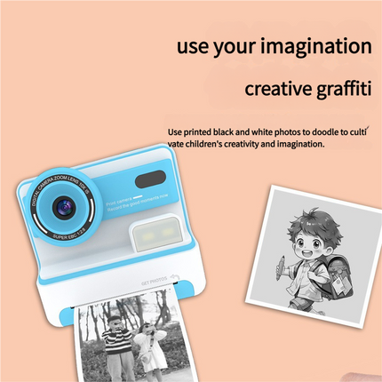 Kids Instant Print Camera - Creative Drawing & Photo Fun with Thermal Printing(Blue+32GB memory card).
