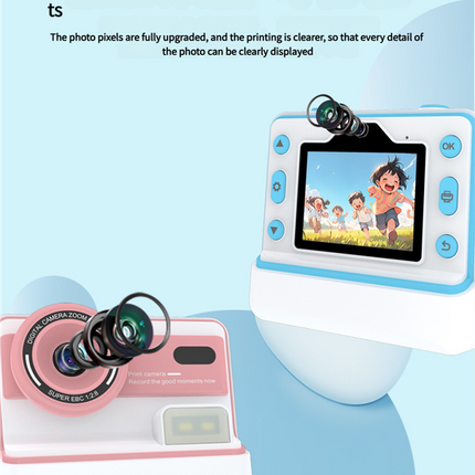 Kids Instant Print Camera - Creative Drawing & Photo Fun with Thermal Printing(Blue+32GB memory card).