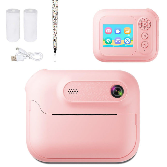 Kids Multi-Functional Camera Toy - Instant B&W Printing & Creative Stickers(pink).
