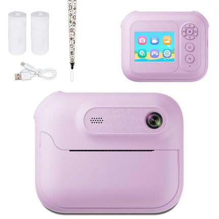 Kids Multi-Functional Camera Toy - Instant B&W Printing & Creative Stickers(purple).