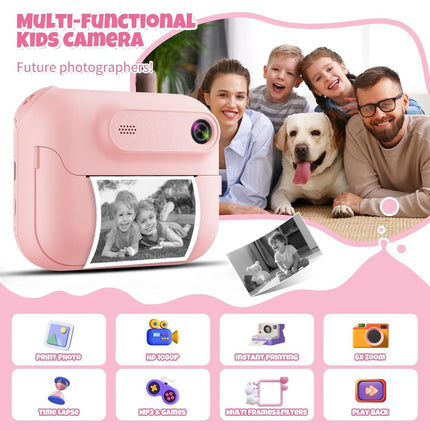 Kids Multi-Functional Camera Toy - Instant B&W Printing & Creative Stickers(purple).