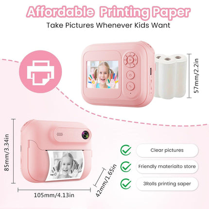 Kids Multi-Functional Camera Toy - Instant B&W Printing & Creative Stickers(purple).