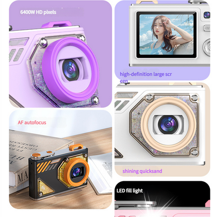 Glitter Sand Design 64MP HD Digital Camera with LED Fill Light & Auto Focus(purple).