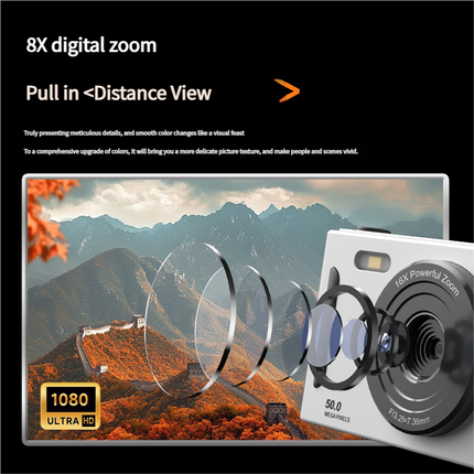 50MP HD Digital Camera with 8X Zoom & Dual Lens System(white).