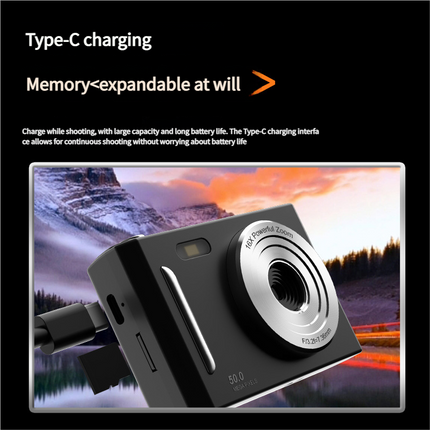 50MP HD Digital Camera with 8X Zoom & Dual Lens System(white).