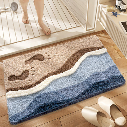 Premium Bath Mat with 8X Water Absorption & Non-Slip Base(Footprints by the seaside).