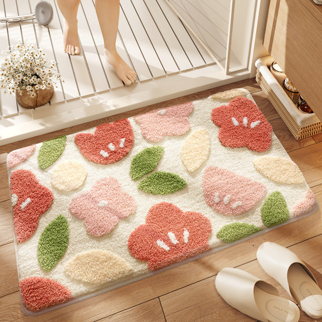 Premium Bath Mat with 8X Water Absorption & Non-Slip Base(flowers and plants).