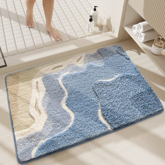 Premium Bath Mat with 8X Water Absorption & Non-Slip Base(Blue Ocean).