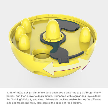 Interactive Dog Puzzle Feeder with Adjustable Food Dispensing Holes(Yellow).