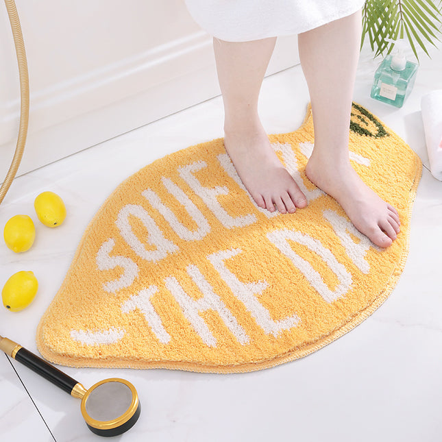 Super Absorbent Microfiber Bath Mat - Non-Slip TPR Backing, Machine Washable, Fun Fruit Designs(Yellow lemon 46*76cm).