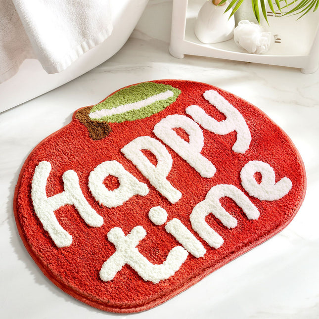 Super Absorbent Microfiber Bath Mat - Non-Slip TPR Backing, Machine Washable, Fun Fruit Designs(Red apple 50*60cm).