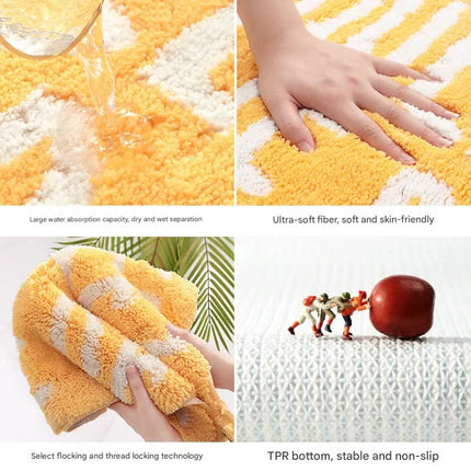 Super Absorbent Microfiber Bath Mat - Non-Slip TPR Backing, Machine Washable, Fun Fruit Designs(Red apple 50*60cm).