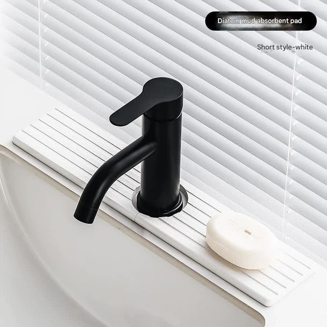 Diatom Mud Faucet Splash Guard & Absorbent Mat - Quick Dry, Non-Slip Sink Organizer(white).