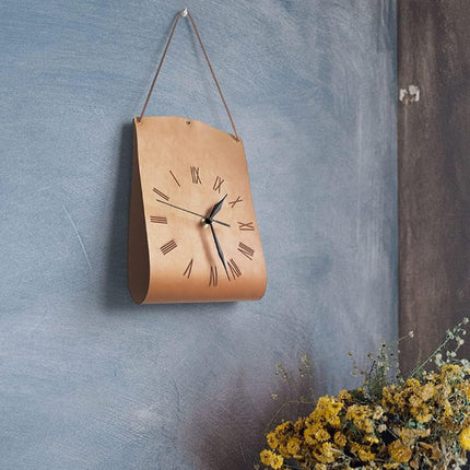 Retro PU Leather Hanging Wall Clock - Silent Sweep Movement, Roman Numerals, Decorative Handbag Style(Red).