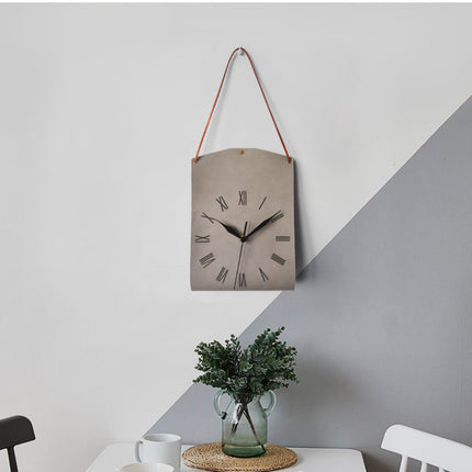 Retro PU Leather Hanging Wall Clock - Silent Sweep Movement, Roman Numerals, Decorative Handbag Style(Red).